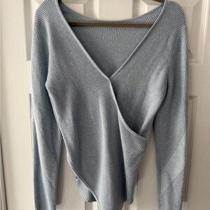 lululemon athletica Light Blue Ribbed V-Neck Wrap Sweater